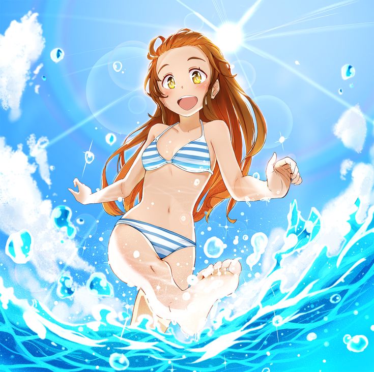 アニメスタイル 水着 女性キャラクター 絵画 アニメスタイル 水着 女性