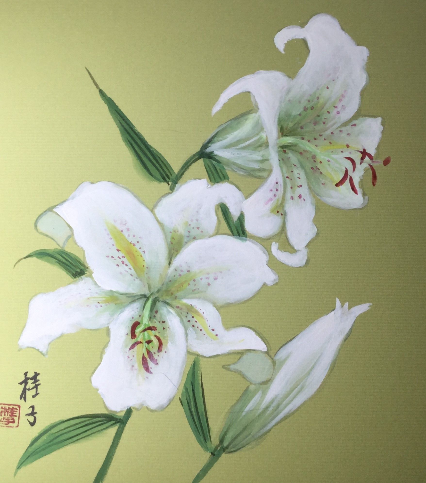 墨彩画「白ゆりの花」 | さわやか墨彩画教室