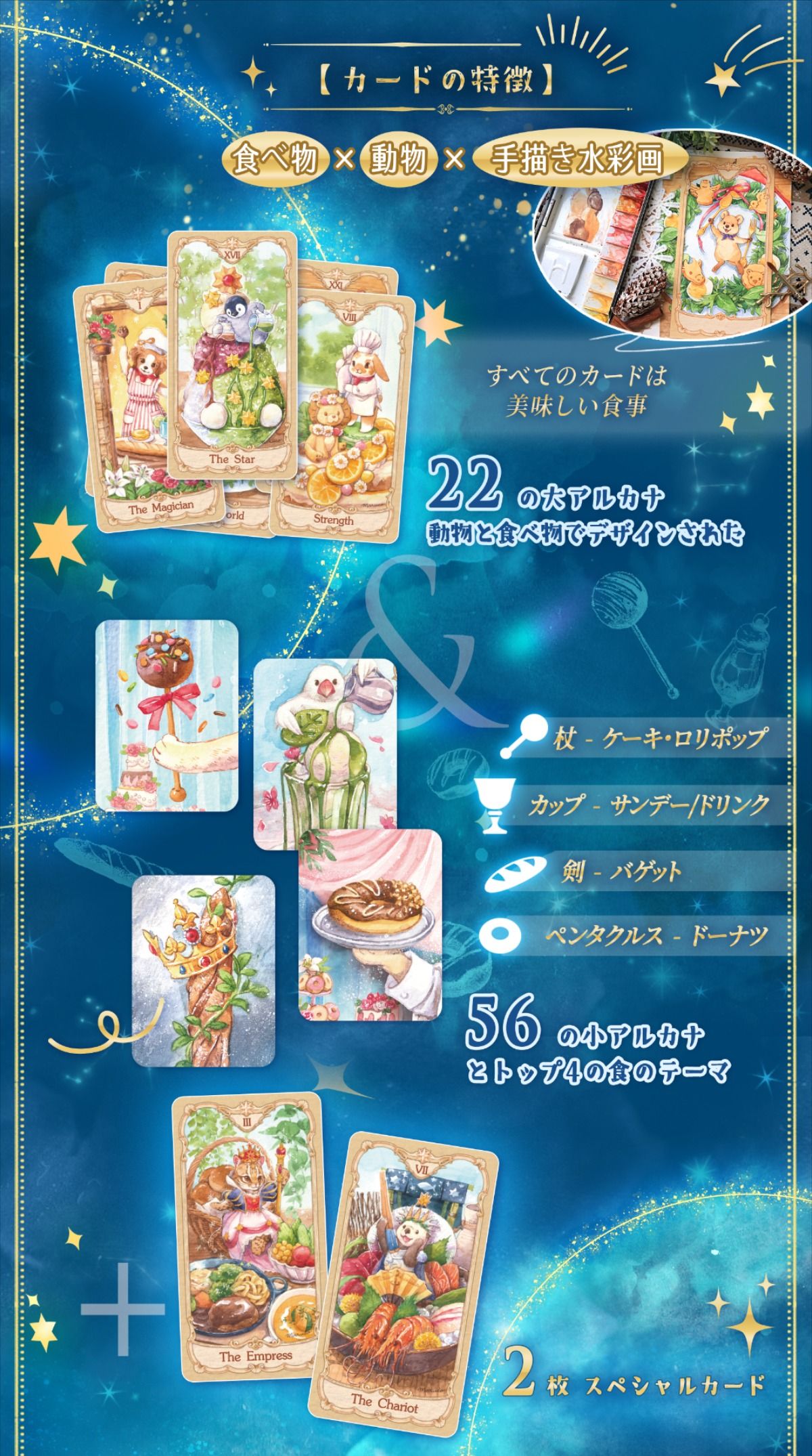 台湾 小動物と美食のタロットカード 78枚セットplus2枚動物 グルメ