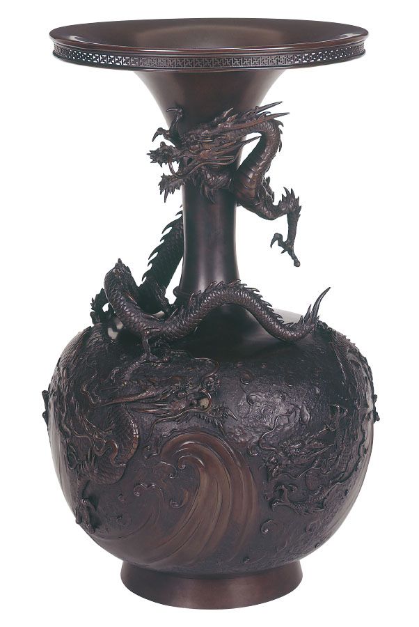 二代 須賀松園 氏作 蠟型 鋳造 素文 花生 共箱入り 【公式通販】