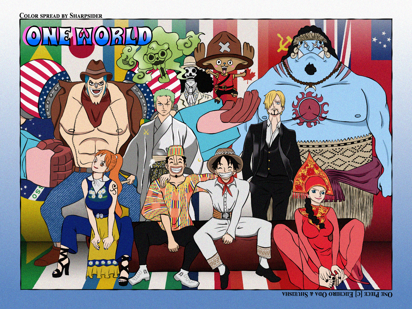 OC] ONE WORLD Color Spread [Every mugiwara dressed in an