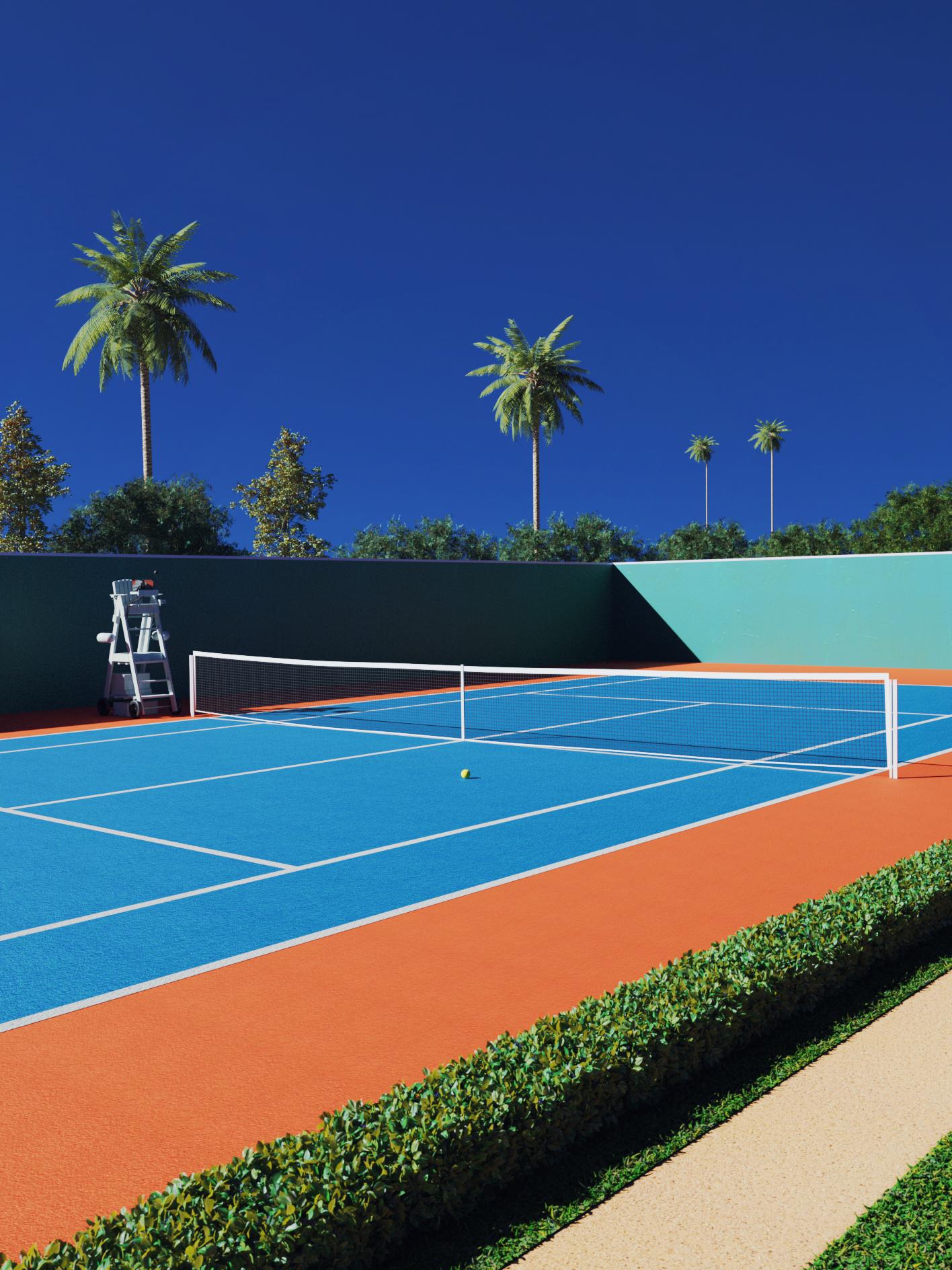 テニスコート、永井博さんの絵からインスピレーションを得て : r/blender