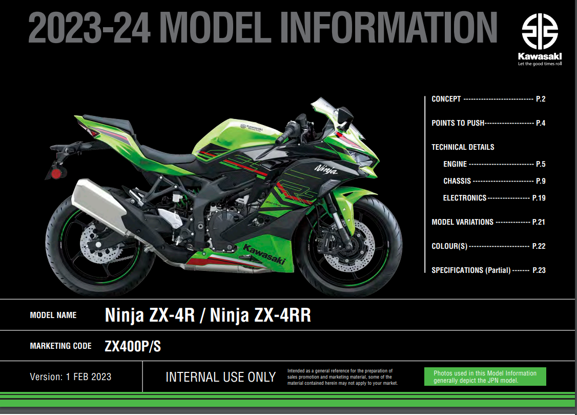 Rページ ZX-4R/ZX-4RR Model Information (For Internal Dealer Use