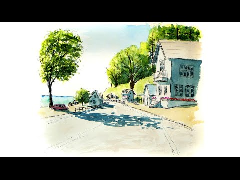 Freely watercolor】 海と山が隣接して・・・ - YouTube