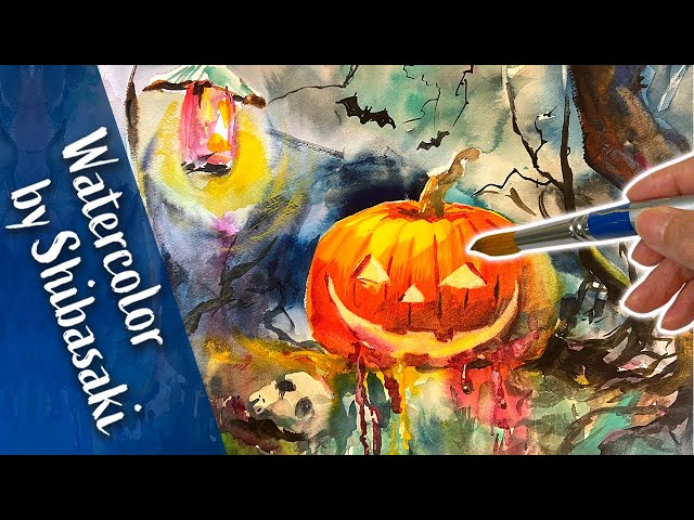 Eng sub] Watercolor demonstration | Halloween-style still life