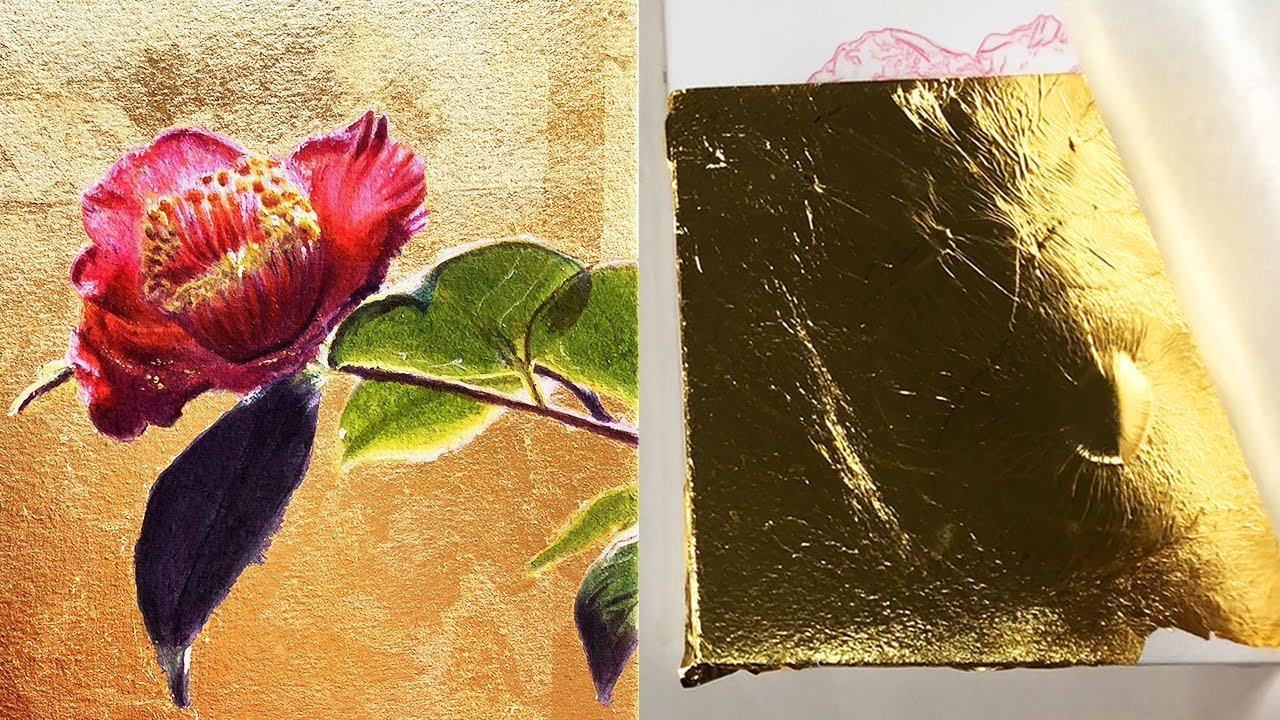 How to draw camellia flowers] How to apply gold leaf! I tried