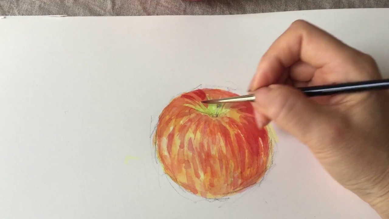 リンゴの描きかた・藤井紀子の水彩画 How to draw an apple with