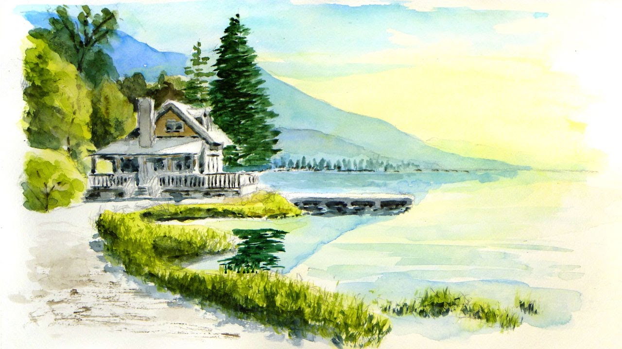 東山魁夷「緑の朝」大作 湖畔 風景画 水彩画 木製フレーム 東山魁夷