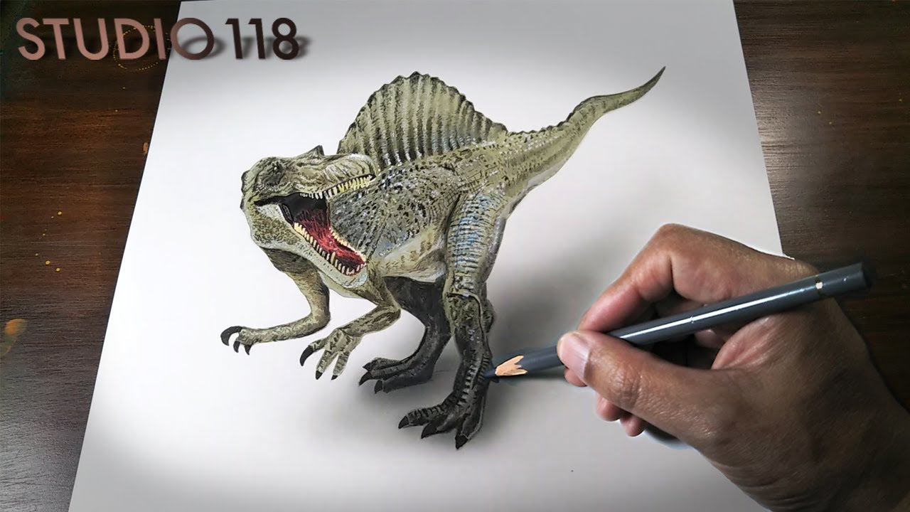 ジュラシックワールド スピノサウルスをリアルに描いてみた。Drawing