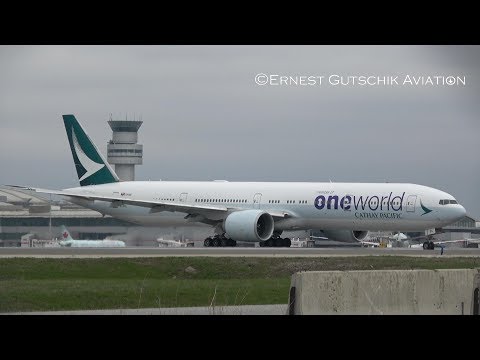 New Oneworld Cathay Pacific Boeing 777-300ER Arriving and