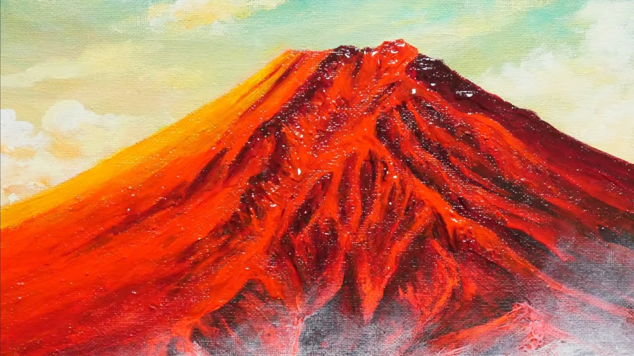 作者:森田浩二・画題：赤富士・技法：油彩画（原画) NO-6-1-55. 絵画 油絵