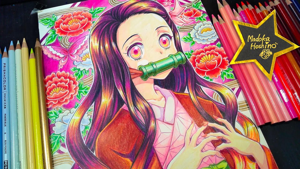 鬼滅の刃 かまどねずこ イラスト描いてみた！色鉛筆メイキング - YouTube