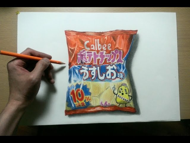 色鉛筆でポテトチップスうすしお味を描いてみた リアルな絵 Realistic