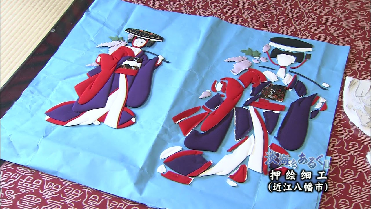 作家物 押し絵画 縮緬細工歌舞伎者（川越みよ子）10号栞付michiko