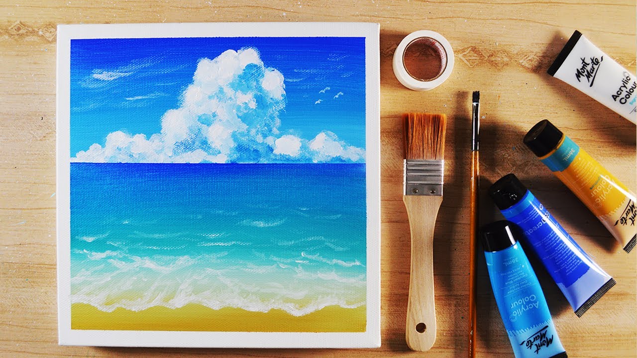 空と海水彩ガッシュ画