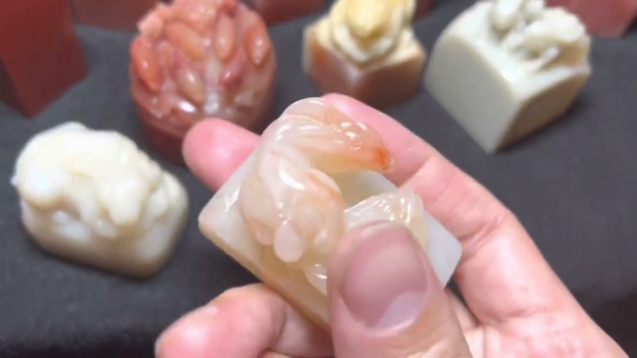 ラオス石螭虎穿環朱砂凍高級印材箱付き書道篆刻落款雅号