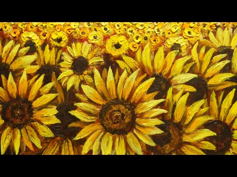 油絵 油彩 油彩画 絵 絵画【空と雲のひまわり畑】 油絵 油彩 油彩画 絵