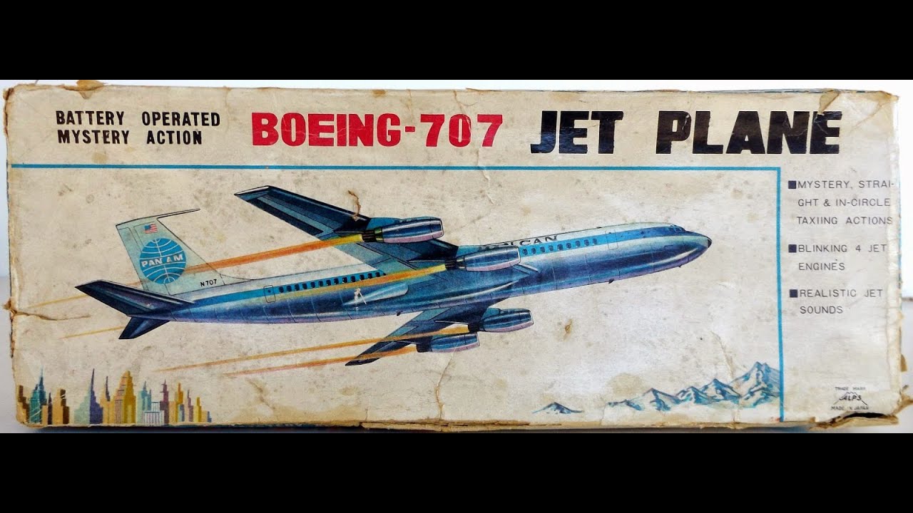 Vintage Alps (Japan) Tin-Litho Boeing 707 Battery Operated Jet