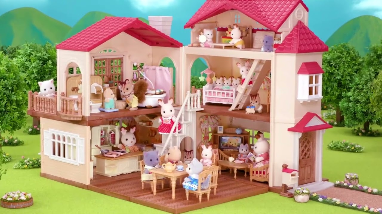 シルバニア】ひみつの森の大きな滝｜赤い屋根の大きなお家-屋根裏は