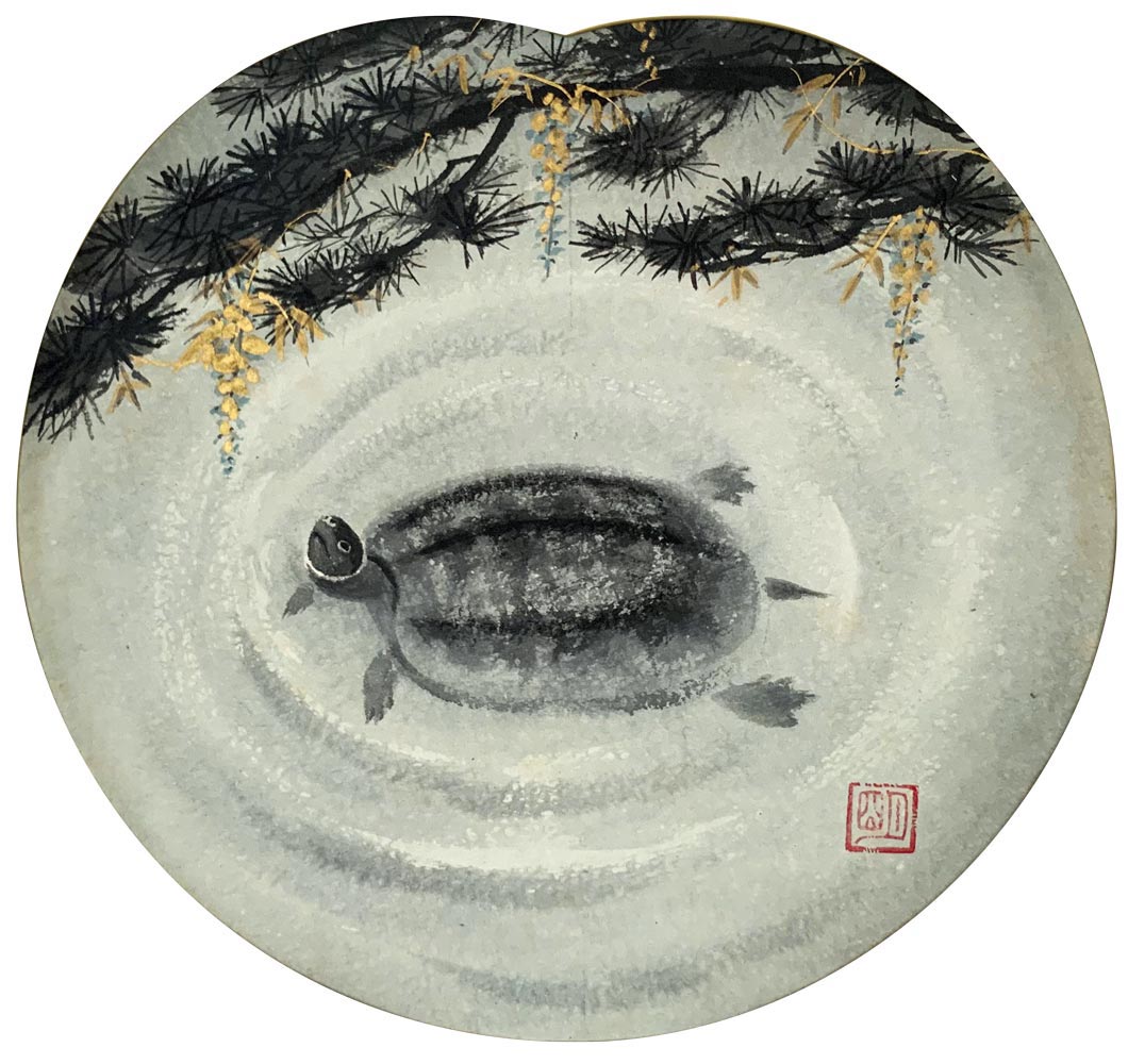 直筆水墨画 晩秋月夜に狸 直筆水墨画 晩秋月夜に狸 直筆水墨画 晩秋