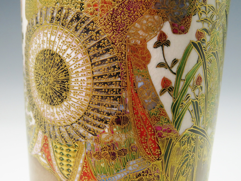 大型82cm 美品】薩摩豪華絢爛 金襴手武士細密絵付 特大花瓶 飾り壷