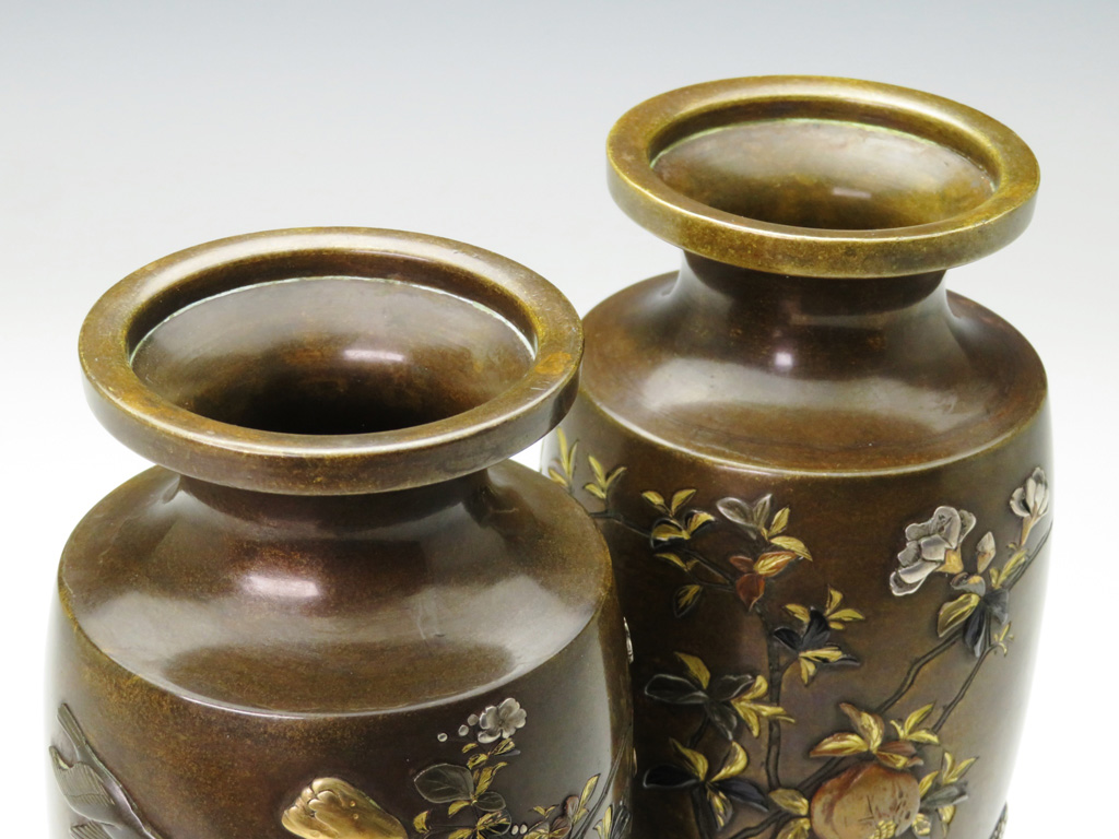 美山 銅器製 花瓶 波に千鳥の文様 茶道具 花入れ 骨董品 美術品