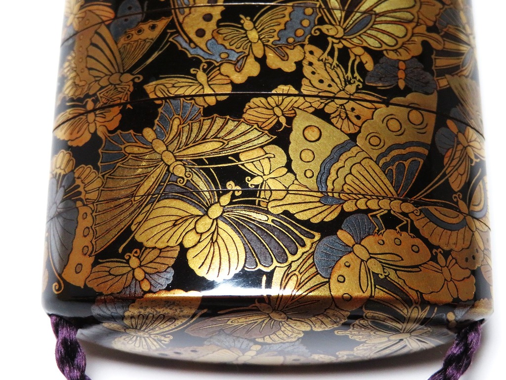 送料無料 江戸後期 蒔絵の名工7代山本春正（正徳）作 蝋色鯉画四角盆