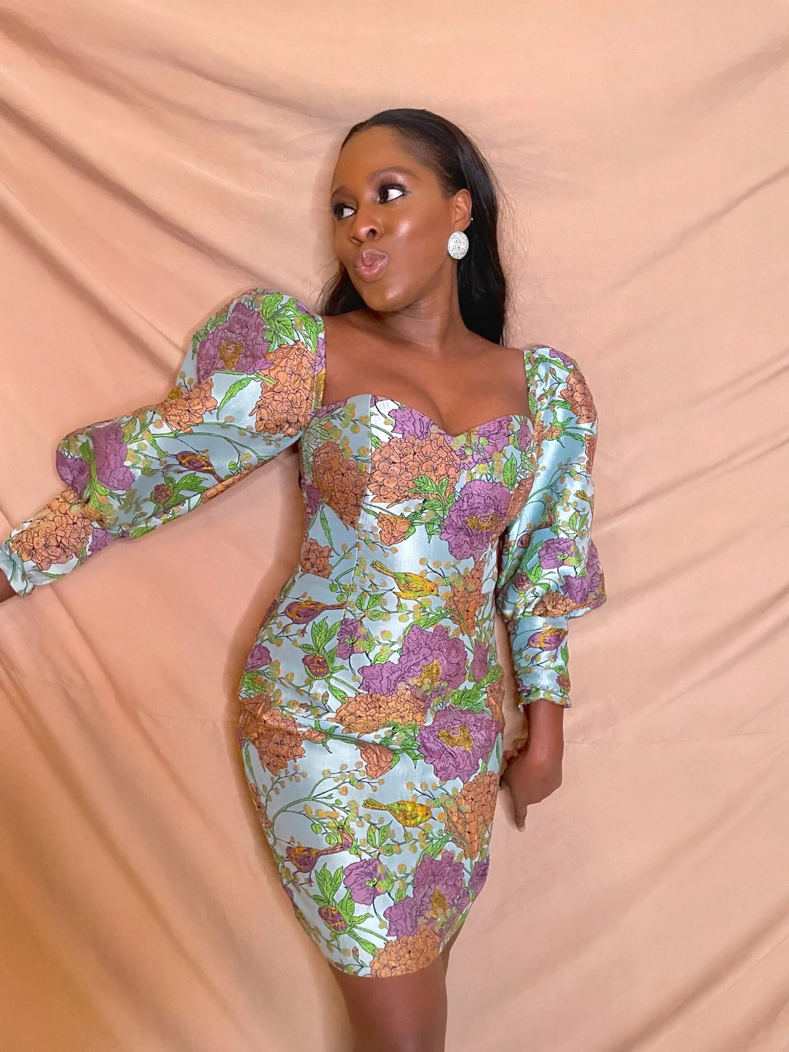 Myra floral jacquard mini dress with puff sleeves - MYRACO