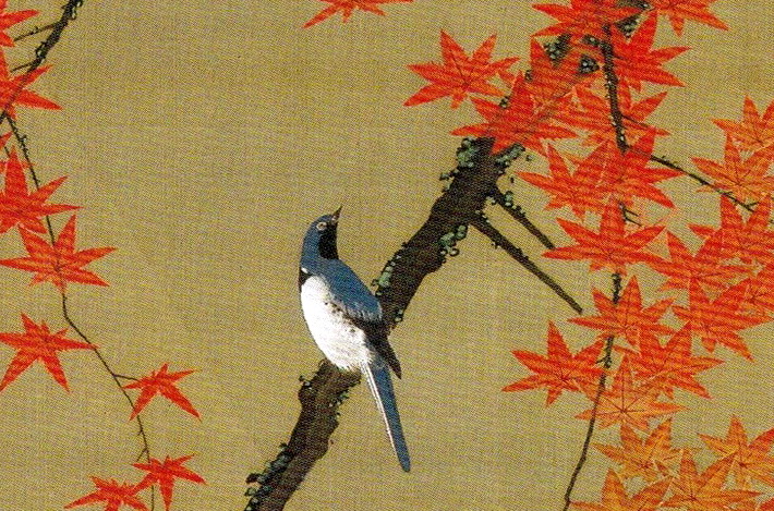 伊藤若冲「紅葉小禽図」掛軸 高精彩巧芸画 プレゼント ギフト 日本画