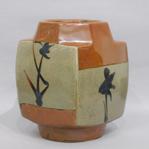 浜田庄司 柿釉鐡窓絵土瓶 浜田庄司 柿釉鐡窓絵土瓶 浜田庄司 柿釉鐡窓