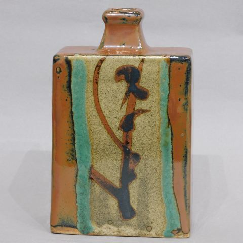 人間国宝 浜田庄司 】柿釉青差角盛皿 40cm本人作蔵出初品