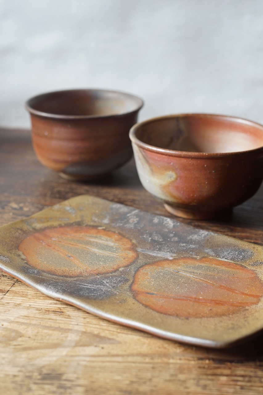 和食器 備前焼 稲荷作 たたき 丸皿 六客 共箱 M R7178 備前焼たたき