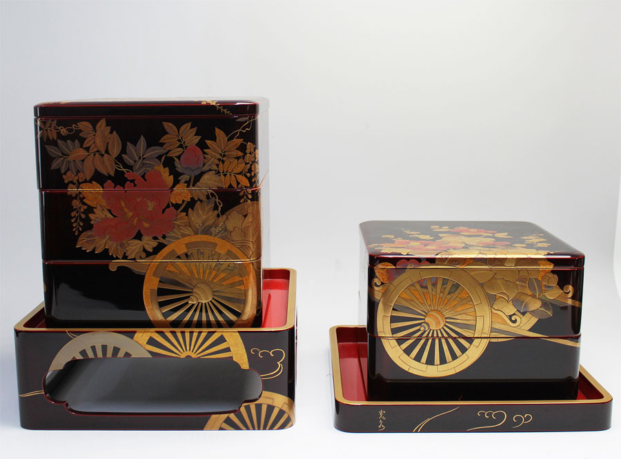 輪島塗 重箱 五段重箱 アンティーク 昭和50年 木箱付 輪島塗 花柄五