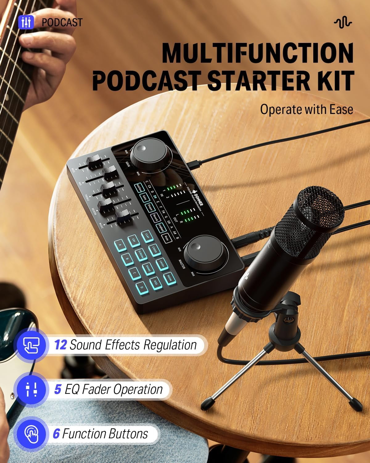 Donner Podcast Kit with Sound Card Mixer, XLR-6.35mm Mic for