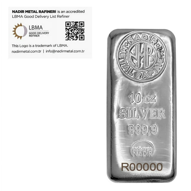 Nadir Refinery 10 Oz Silver Bar .9999 Fine with Assay - Walmart.com