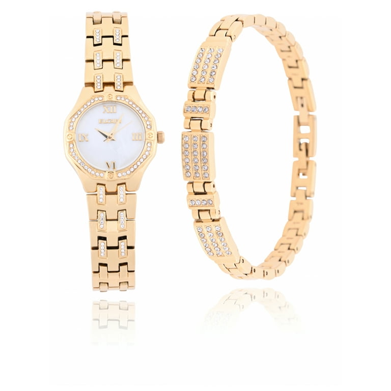 Elgin Adult Female Watch Alloy and Matching Bracelet Set in Gold