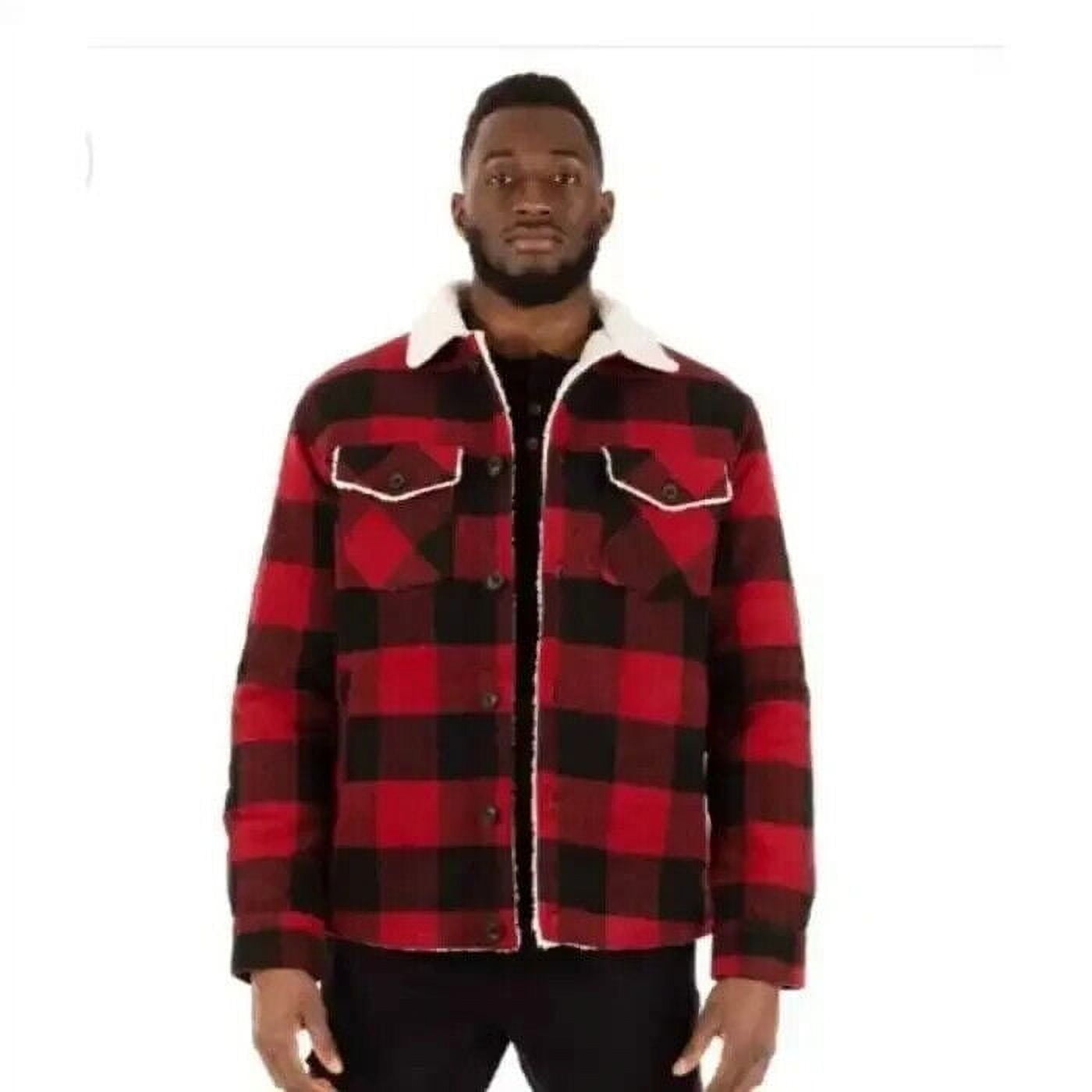 Hedge Men's Sherpa Lined Plaid 25V9 Woven Jacket Red Plaid- Size