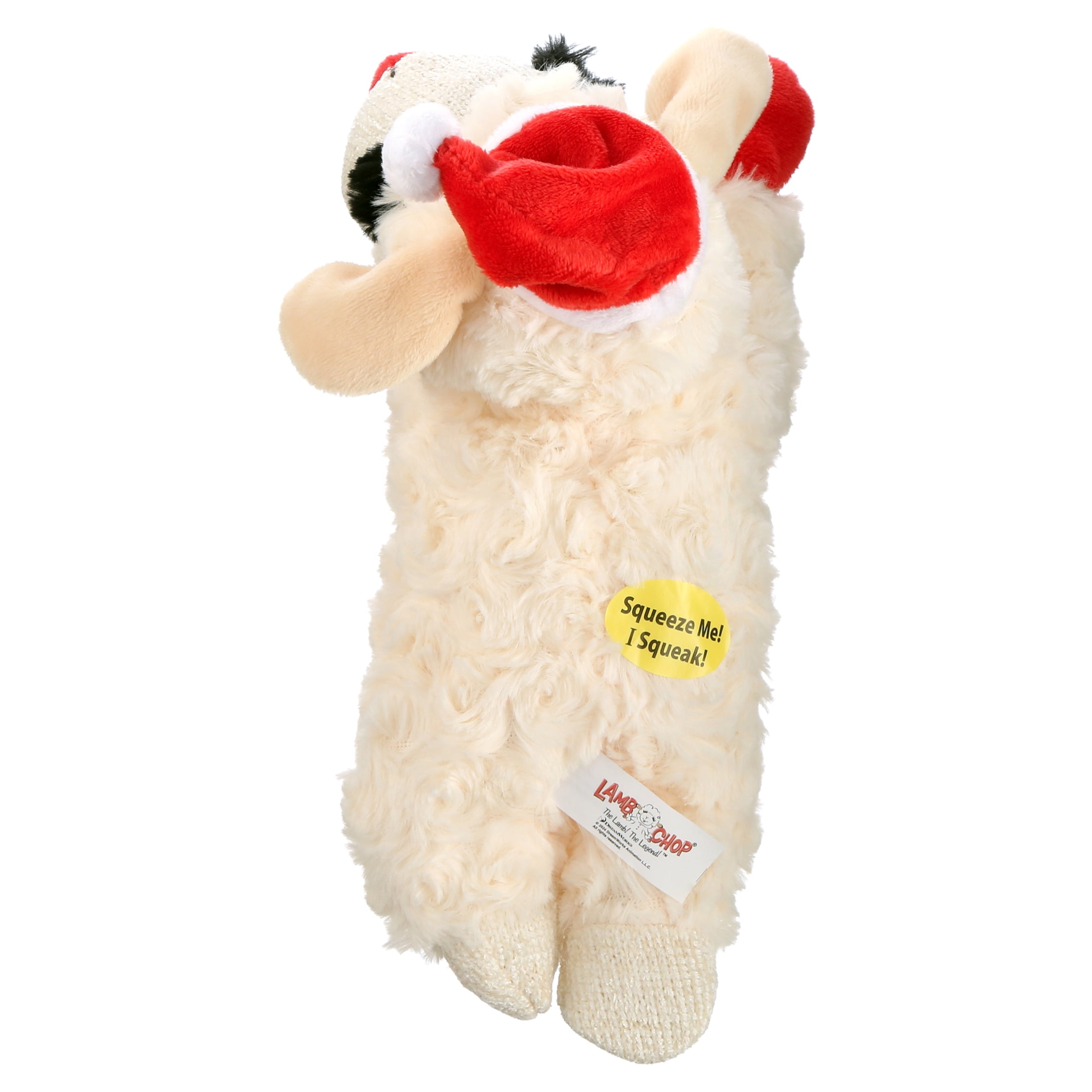 Multipet Holiday Lamb Chop with Santa Hat Plush Dog Toy, Medium