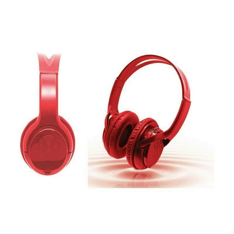 Wireless Over The Ear Bluetooth Headphones, Built-In Mic, Red, 3