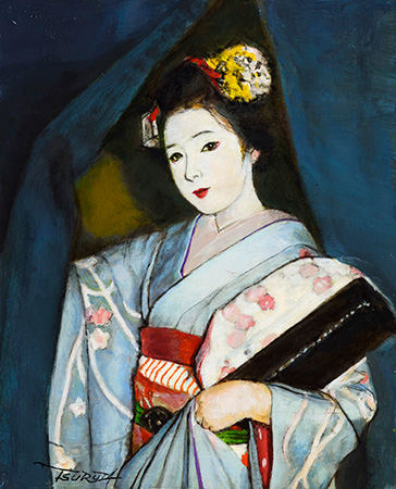 弦田英太郎 女性の肖像画 油彩 金属製フレーム 真作】絵画 弦田英太郎