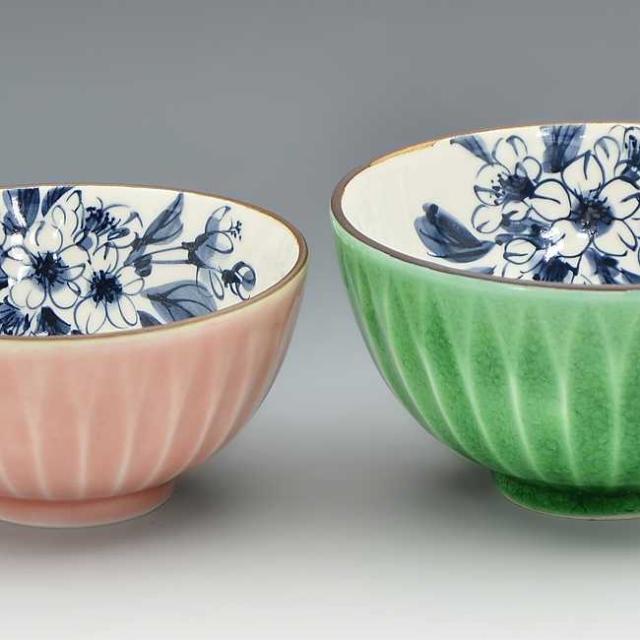 送料無料】 京焼 清水焼 夫婦茶碗 組飯碗 2客セット 交趾さくら こうち