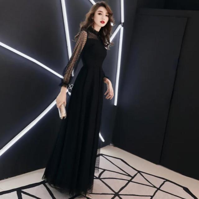 パーティードレス ロングドレス 袖あり 結婚式 お呼ばれ ワンピース