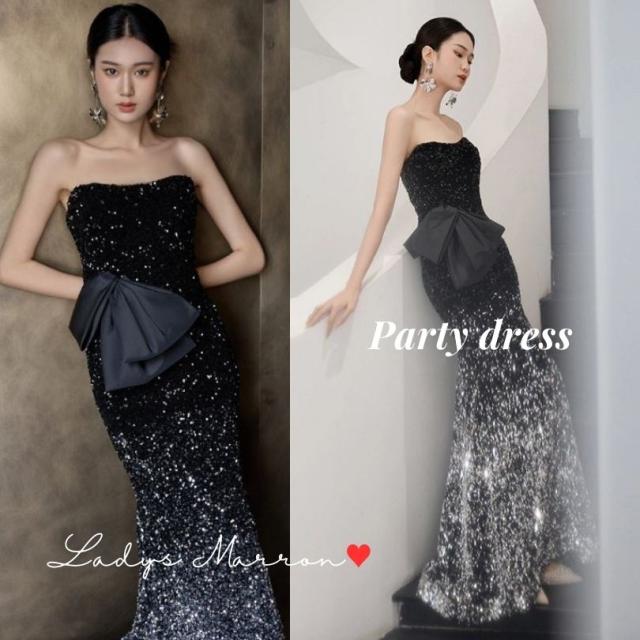 スパンコールドレス イブニングドレス パーティー 黒 ロングドレス