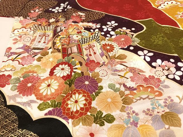 平和屋着物○豪華振袖 駒刺繍 御所車花文 金彩 正絹 逸品 AAAQ0721np