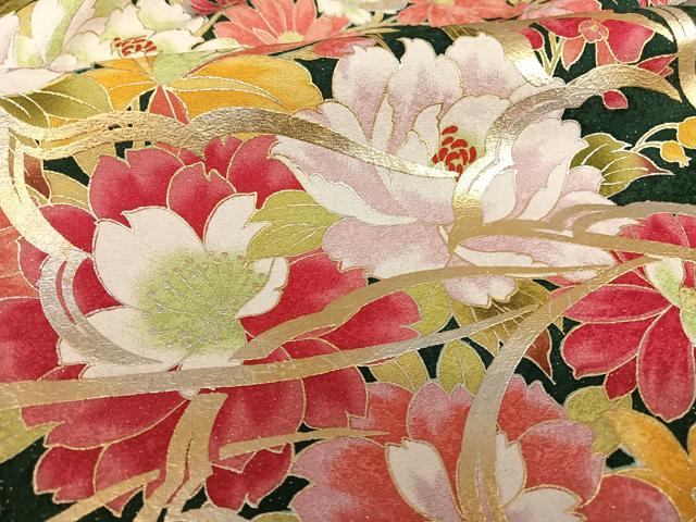 平和屋着物○豪華振袖 刺繍 花蝶文 暈し染め 金銀彩 銀