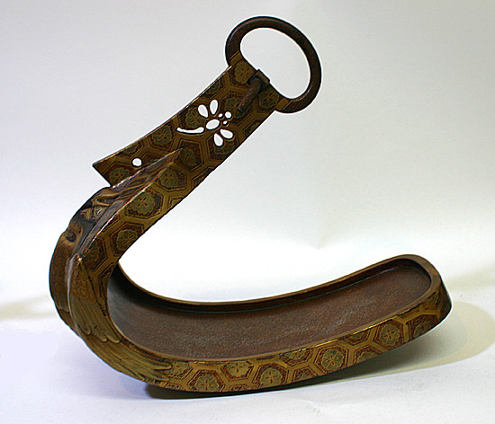 自在鉤 真鍮製 囲炉裏 茶道具 宝船 鶴 亀 アンティーク ビンテージ