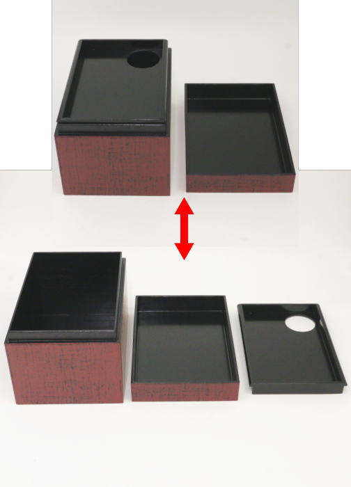 茶器/茶道具 茶箱】 利休茶箱 根来塗り 布目 中村湖彩作 – 今屋静香園