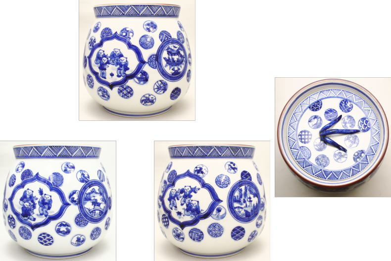 水指、染付、曽根幸風作、ほり23番 水指、染付、曽根幸風作、ほり23番