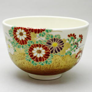 送料込【逢絢亭】茶道具 茶碗 京焼 乾山写 秋草の図 南口閑粋 共箱入り