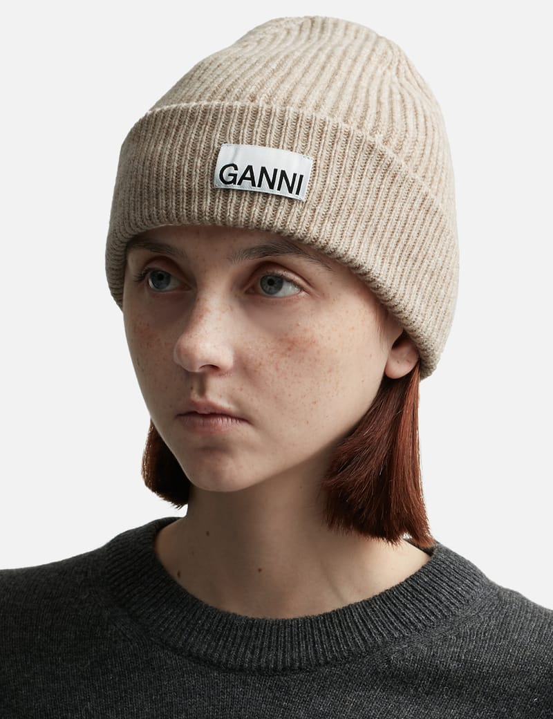 Ganni - Fitted Wool Rib Knit Beanie | HBX